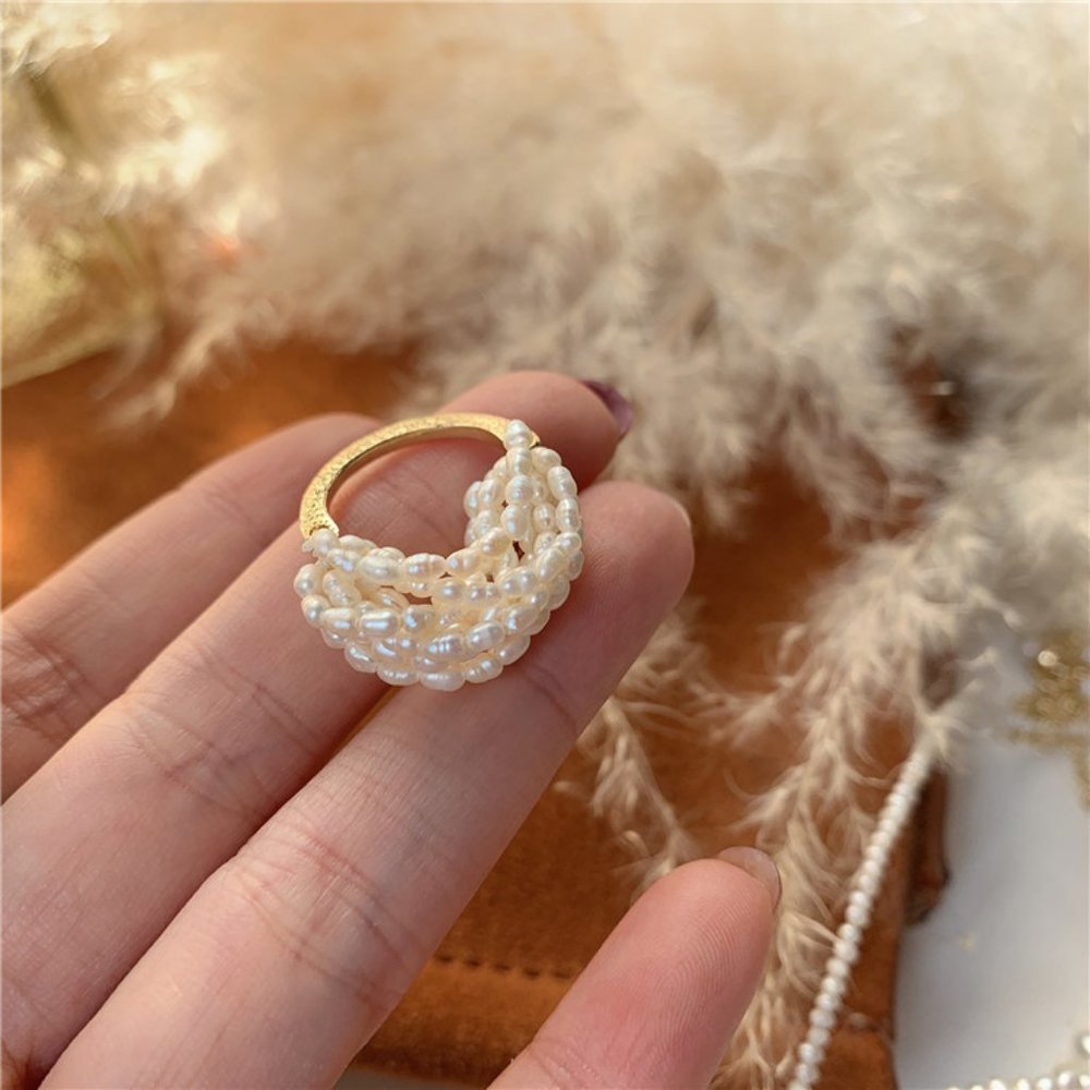 Natural Pearls Rings Layered Pearls - Picture 3 of 7